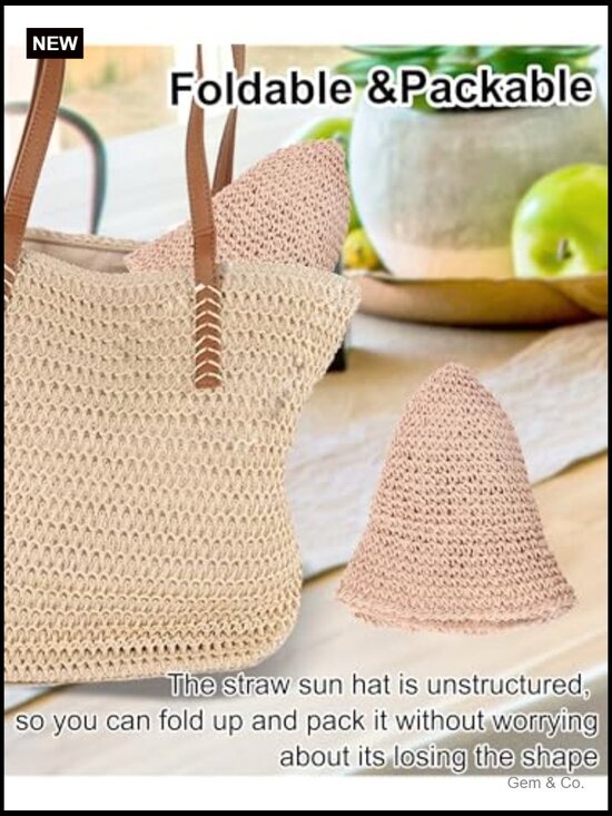 Handmade Straw Bucket Hat UV Protection Wide Brim Packable Travel Summer Sun Hat main image 7